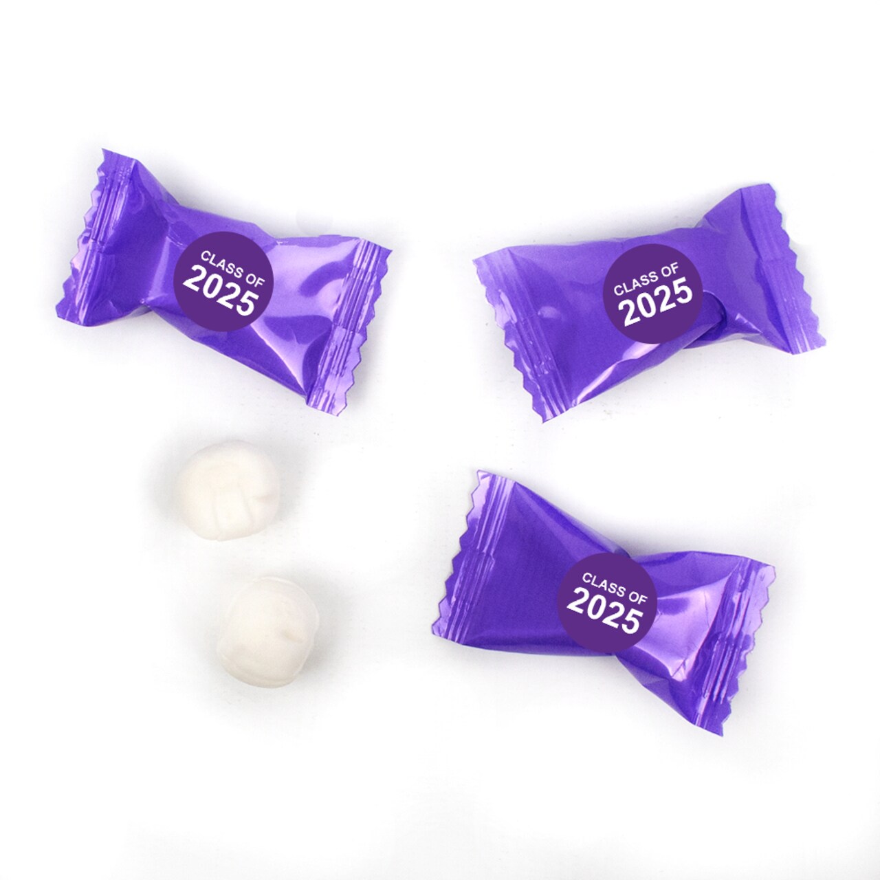 Purple Graduation Candy Mints Party Favors Individually Wrapped Buttermints Class of 2025 - 55 Pcs